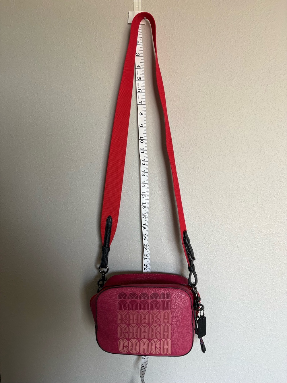 Coach Pink Crossbody Camera Bag with Red Strap